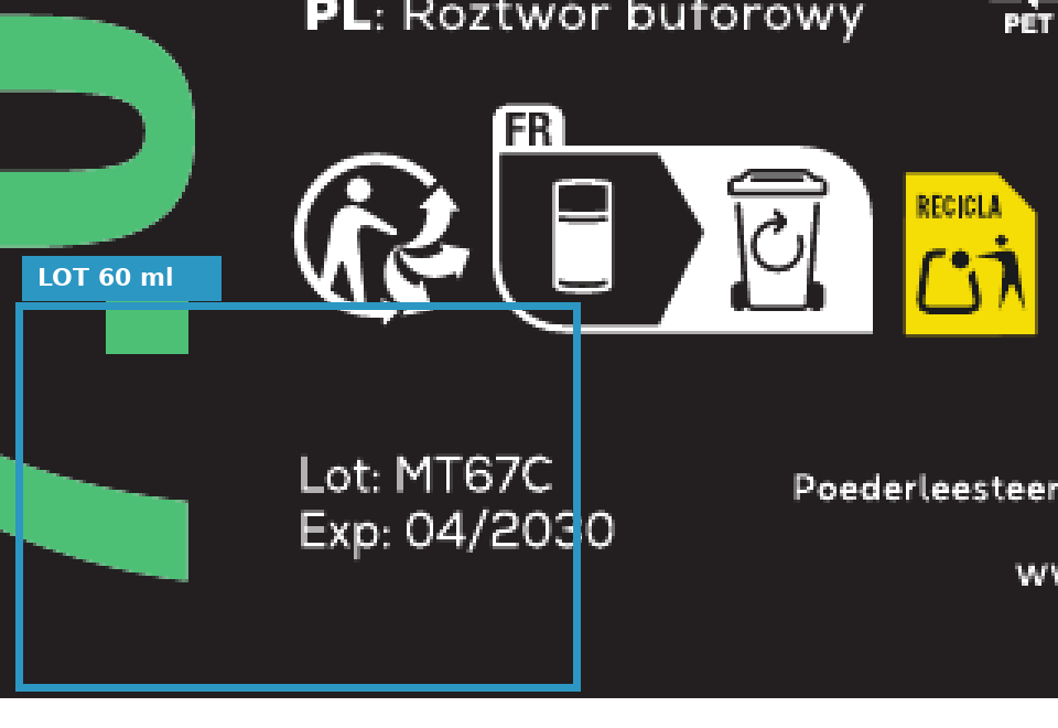 60 ml: código de lote en la etiqueta
