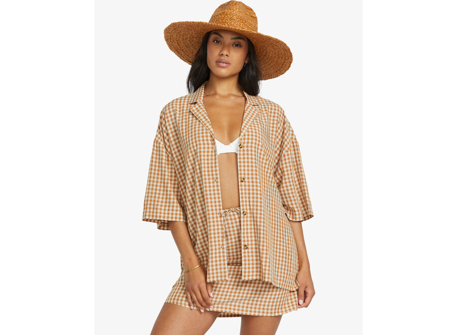 Beach Side S/S W Woven Top Pistachio