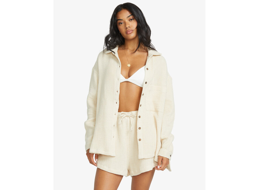 So Cozy Shacket Woven Top Dove