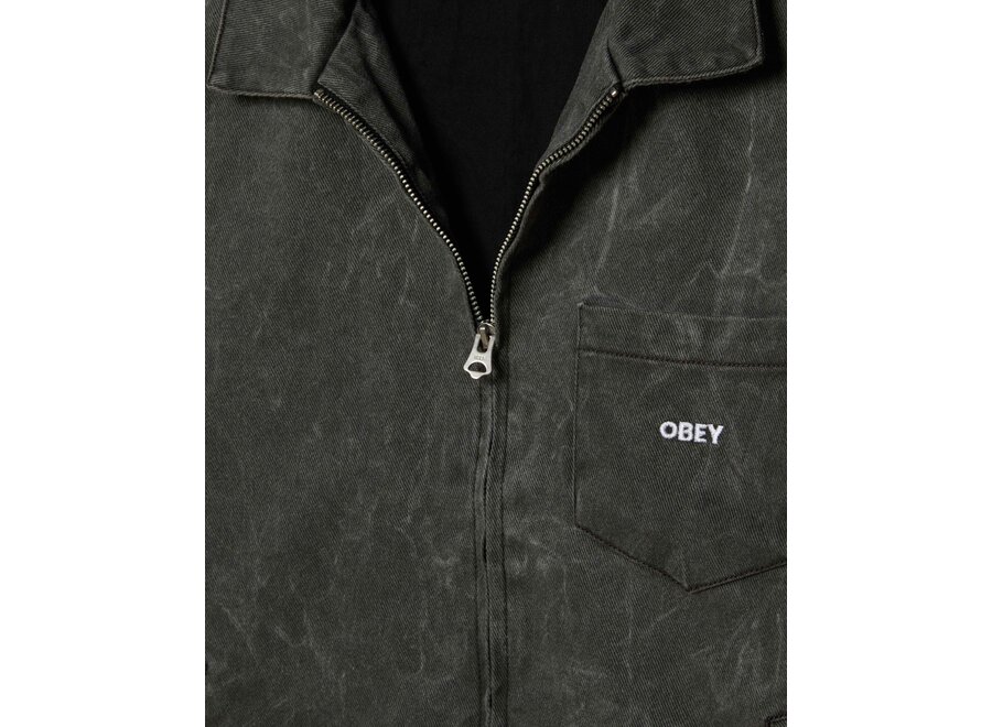 Obey Workman Zip Jacket Black Wrinkle Wash