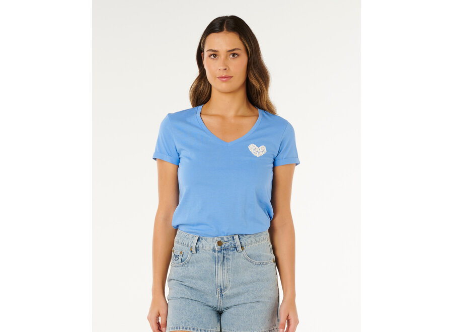 Rc Heart V Neck T-shirt Cornflower Blue