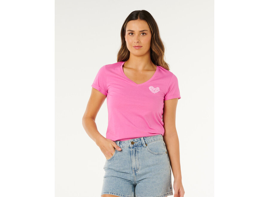 Rip Curl Rc Heart V Neck T-shirt Super Pink