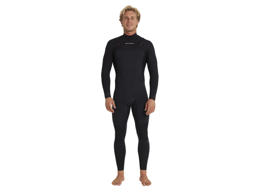 Billabong 4/3mm Revolution Natural Chest Zip Wetsuit Black Red