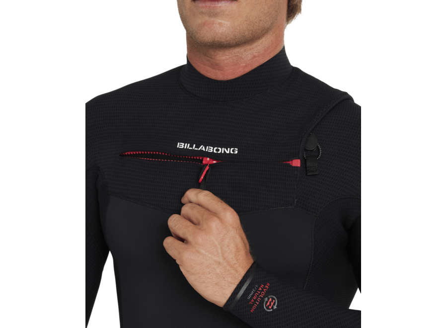 Billabong 4/3mm Revolution Natural Chest Zip Wetsuit Black Red