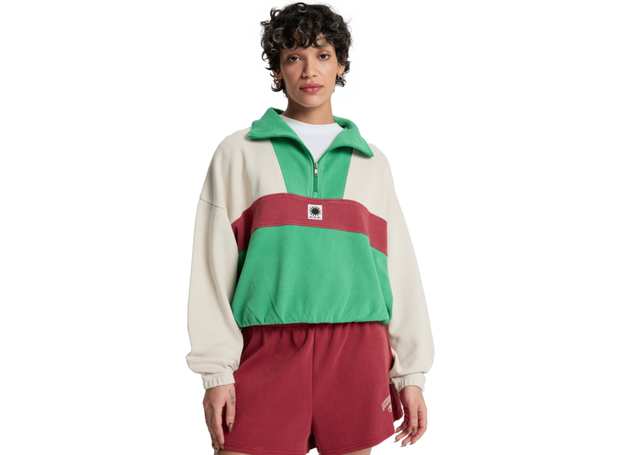 Quiksilver Womens Paz Halfzip Fleece Crew Neck Bone