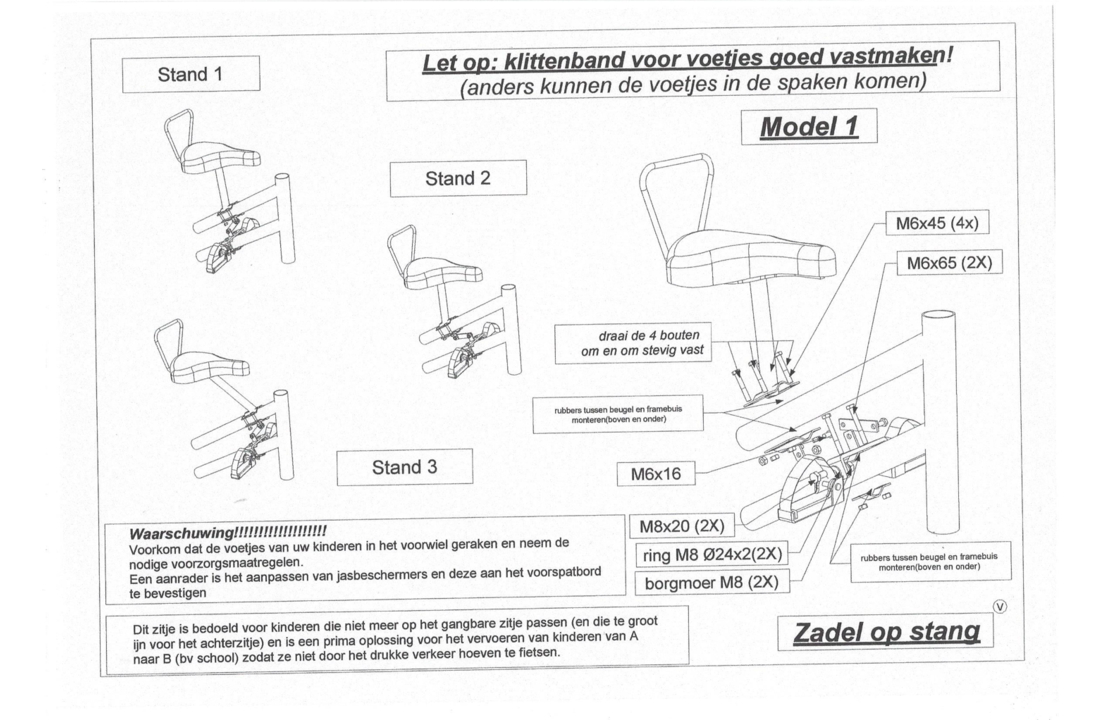 Zadel Op Stang Model 1 Voor Damesfiets Met Dubbele Stang