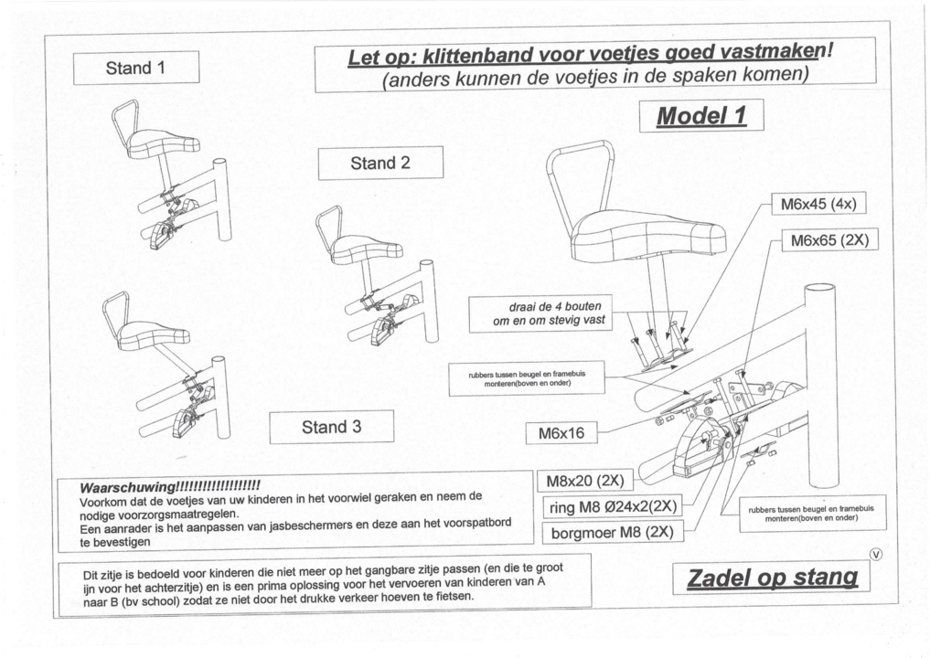 Zadel Op Stang Model 1 Voor Damesfiets Met Dubbele Stang