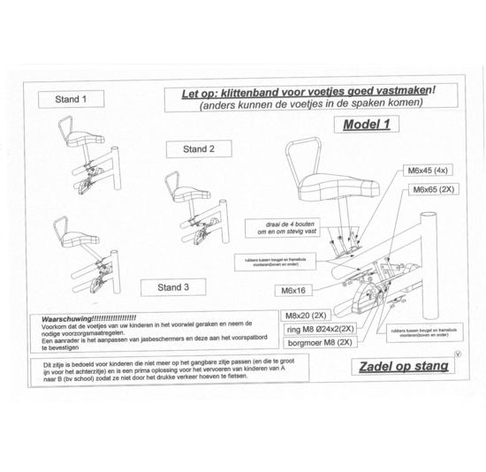 Zadel Op Stang Model 1 Voor Damesfiets Met Dubbele Stang