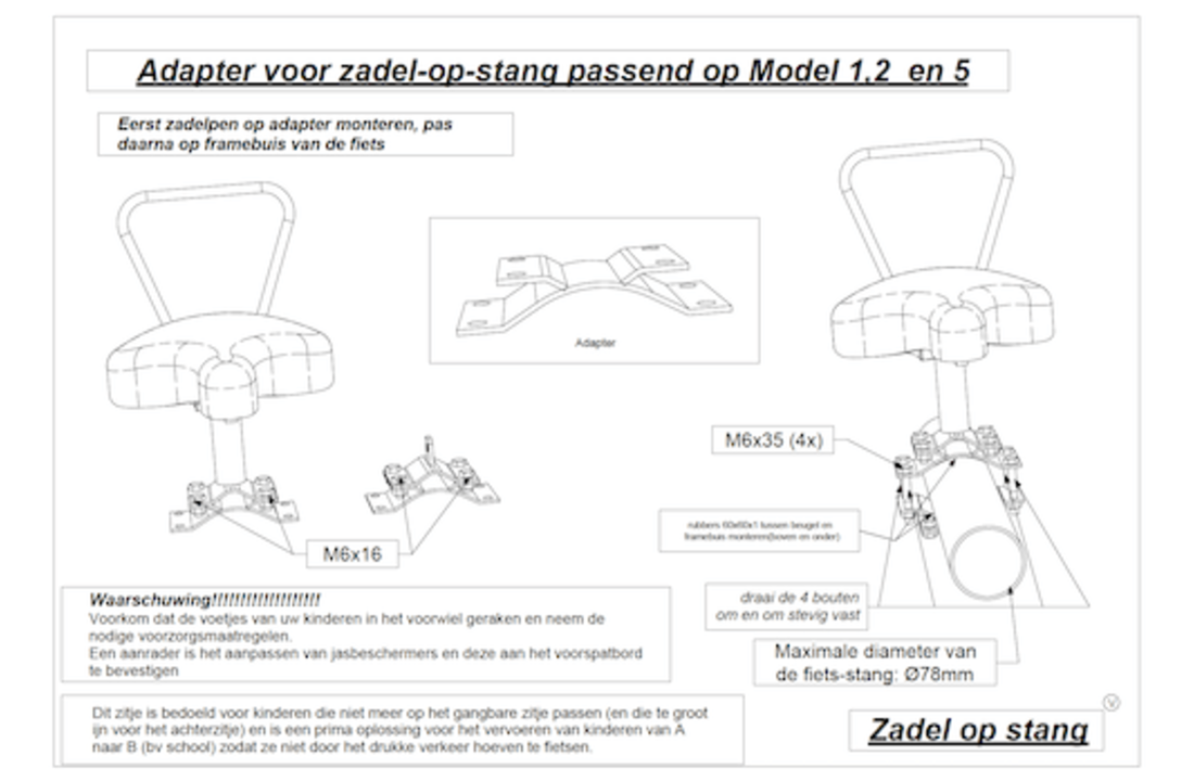 Zadel Op Stang Adapter Voor Oversized Buis - Geschikt voor Model 1, 2 en 5