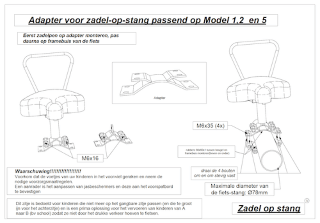 Zadel Op Stang Adapter Voor Oversized Buis - Geschikt voor Model 1, 2 en 5