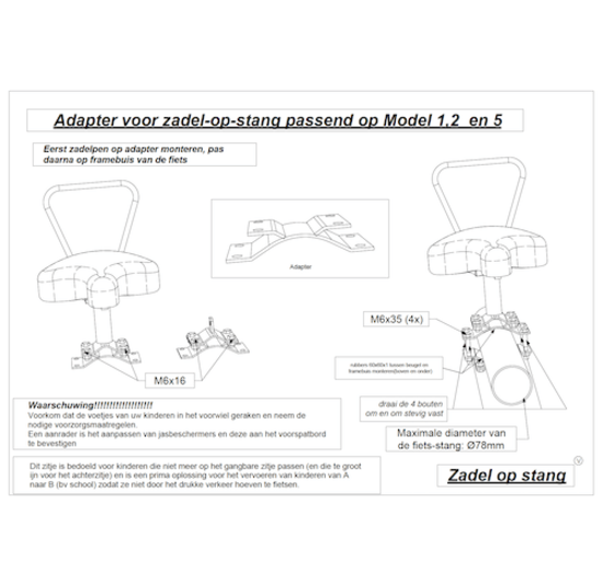 Zadel Op Stang Adapter Voor Oversized Buis - Geschikt voor Model 1, 2 en 5