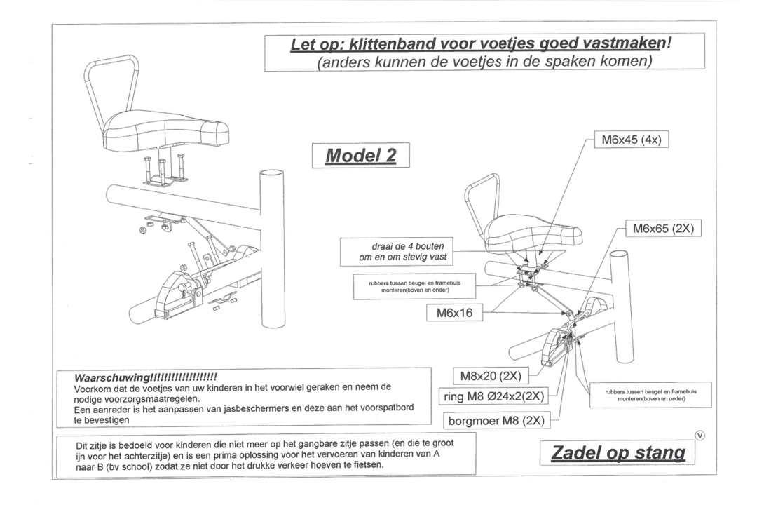 Zadel Op Stang Model 2 Voor Herenfiets Met Dubbele Stang