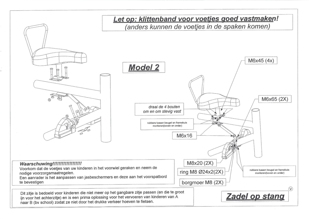 Zadel Op Stang Model 2 Voor Herenfiets Met Dubbele Stang