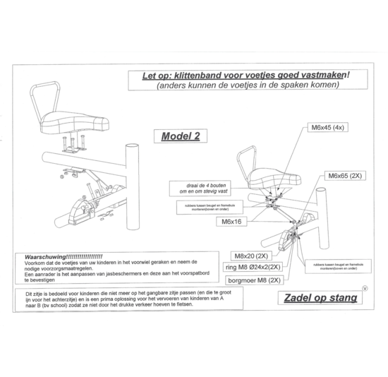 Zadel Op Stang Model 2 Voor Herenfiets Met Dubbele Stang