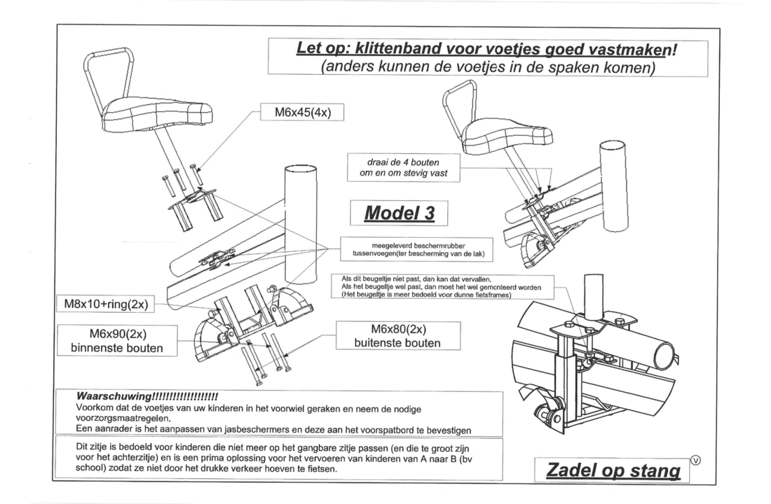 Zadel Op Stang Model 3 Voor Damesfiets Dubbele (oversized) Stang