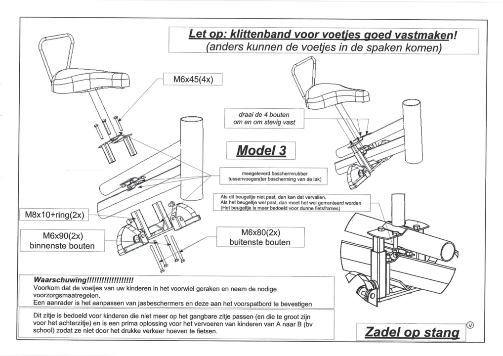 Zadel Op Stang Model 3 Voor Damesfiets Dubbele (oversized) Stang