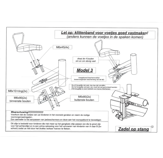 Zadel Op Stang Model 3 Voor Damesfiets Dubbele (oversized) Stang