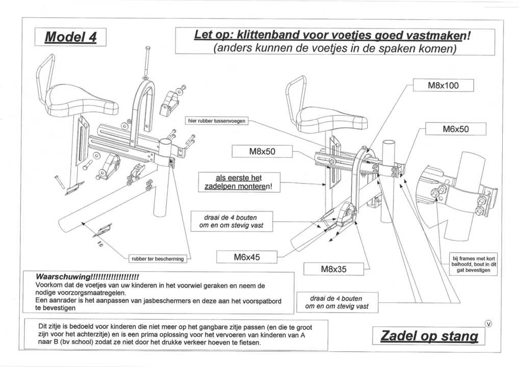 Zadel Op Stang Model 4 Voor Damesfiets Enkele Oversized Stang