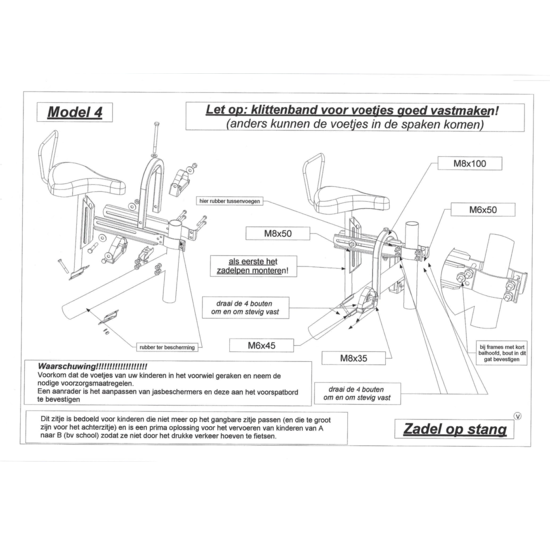 Zadel Op Stang Model 4 Voor Damesfiets Enkele Oversized Stang