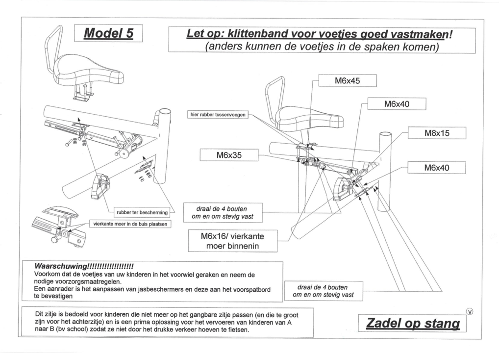 Zadel Op Stang Model 5 Voor Herenfiets Met Oversized Stang