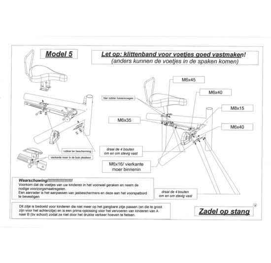 Zadel Op Stang Model 5 Voor Herenfiets Met Oversized Stang