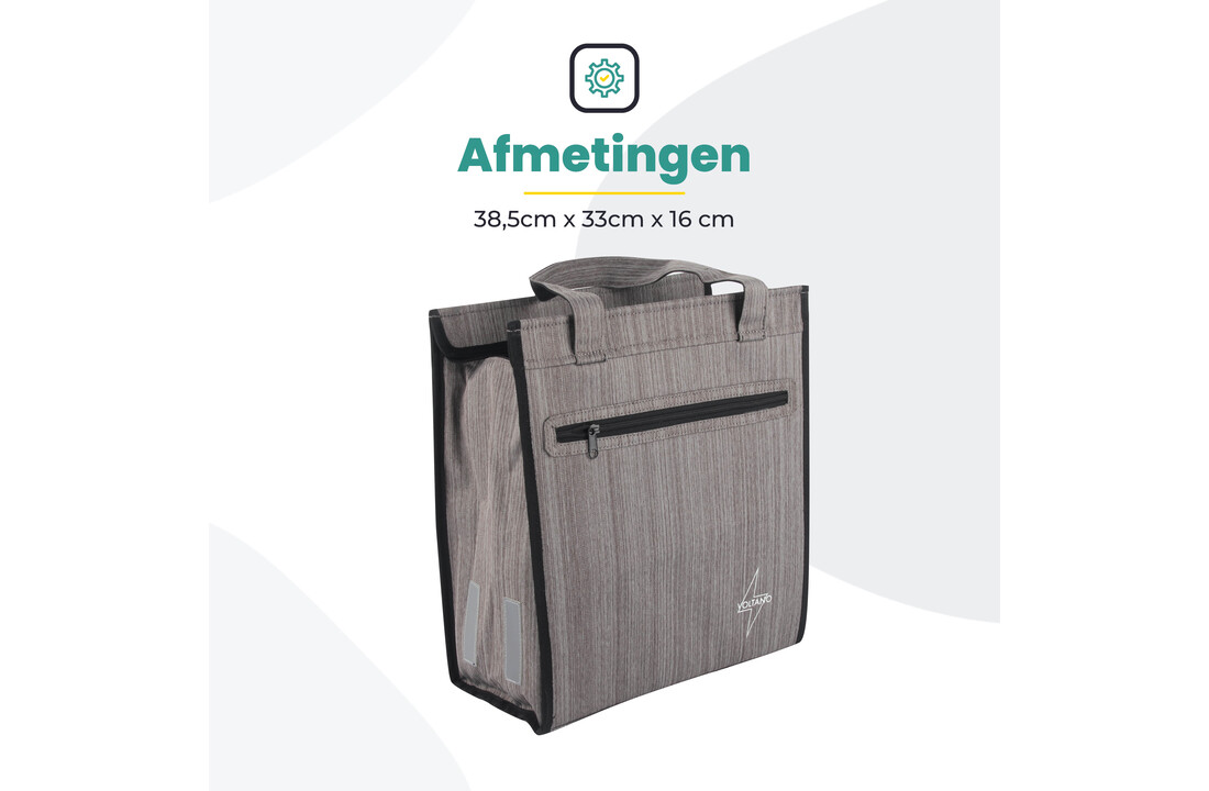 Voltano Shopper Fietstas - 20L - Enkele Pakaftas - Grijs - Verstevigd