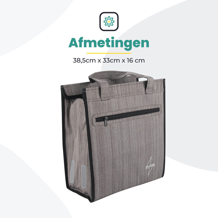 Voltano Shopper Fietstas - 20L - Enkele Pakaftas - Grijs - Verstevigd