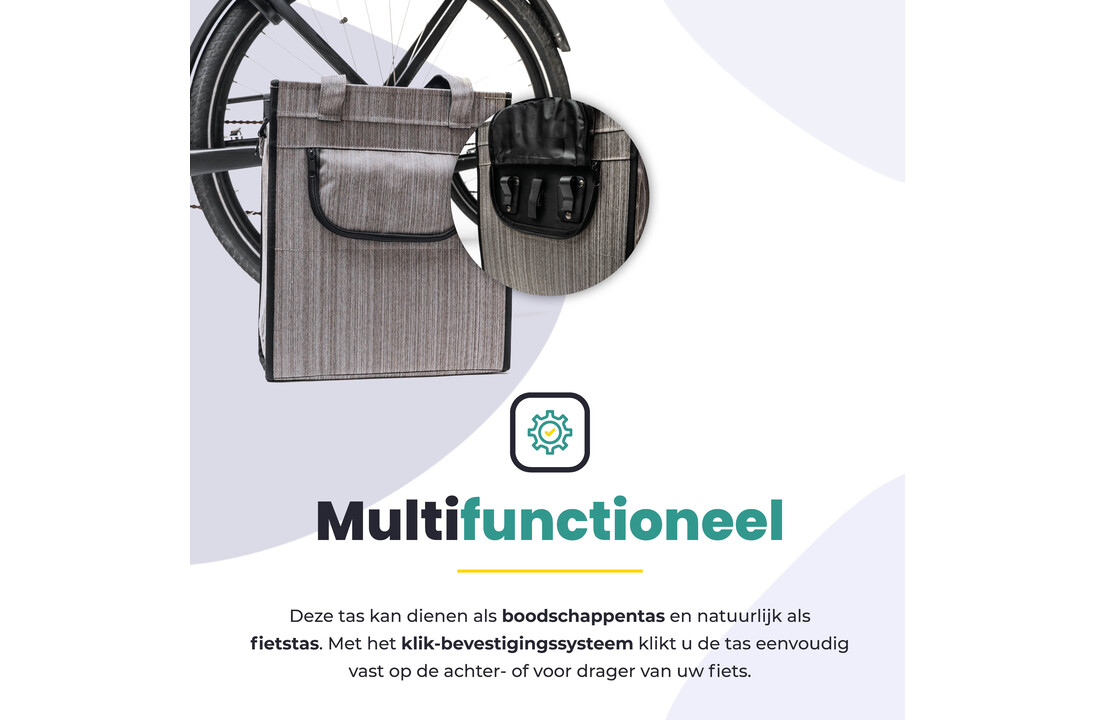 Voltano Shopper Fietstas - 20L - Enkele Pakaftas - Grijs - Verstevigd