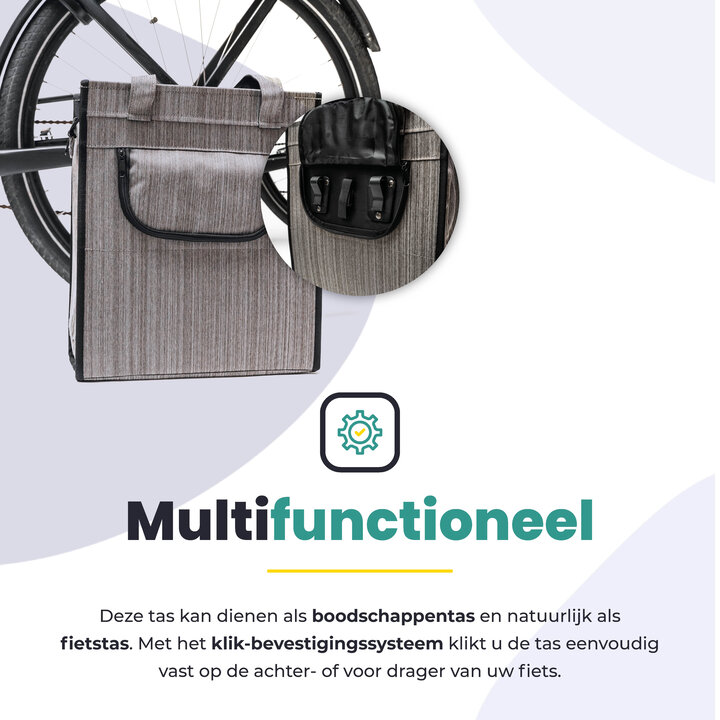 Voltano Shopper Fietstas - 20L - Enkele Pakaftas - Grijs - Verstevigd