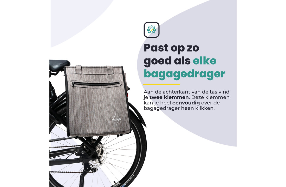 Voltano Shopper Fietstas - 20L - Enkele Pakaftas - Grijs - Verstevigd