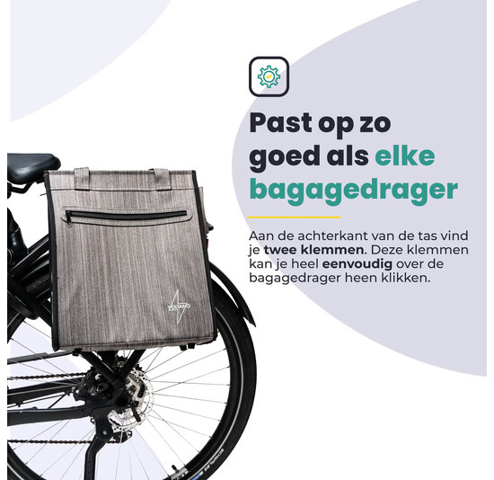 Voltano Shopper Fietstas - 20L - Enkele Pakaftas - Grijs - Verstevigd
