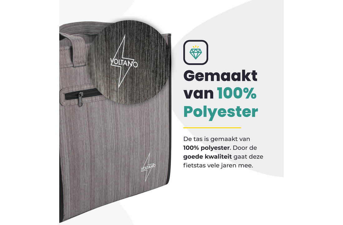 Voltano Shopper Fietstas - 20L - Enkele Pakaftas - Grijs - Verstevigd