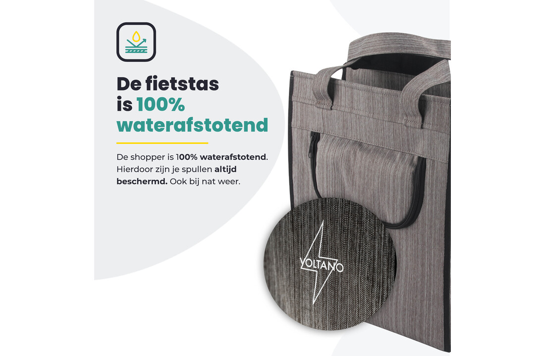 Voltano Shopper Fietstas - 20L - Enkele Pakaftas - Grijs - Verstevigd