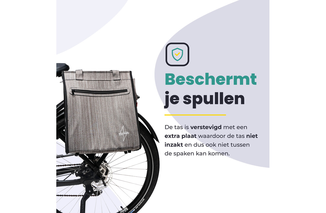 Voltano Shopper Fietstas - 20L - Enkele Pakaftas - Grijs - Verstevigd