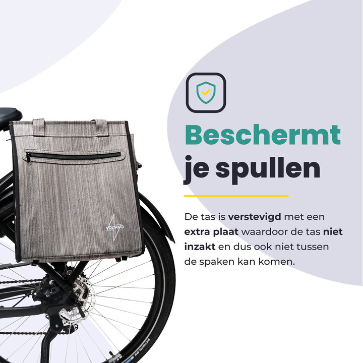 Voltano Shopper Fietstas - 20L - Enkele Pakaftas - Grijs - Verstevigd