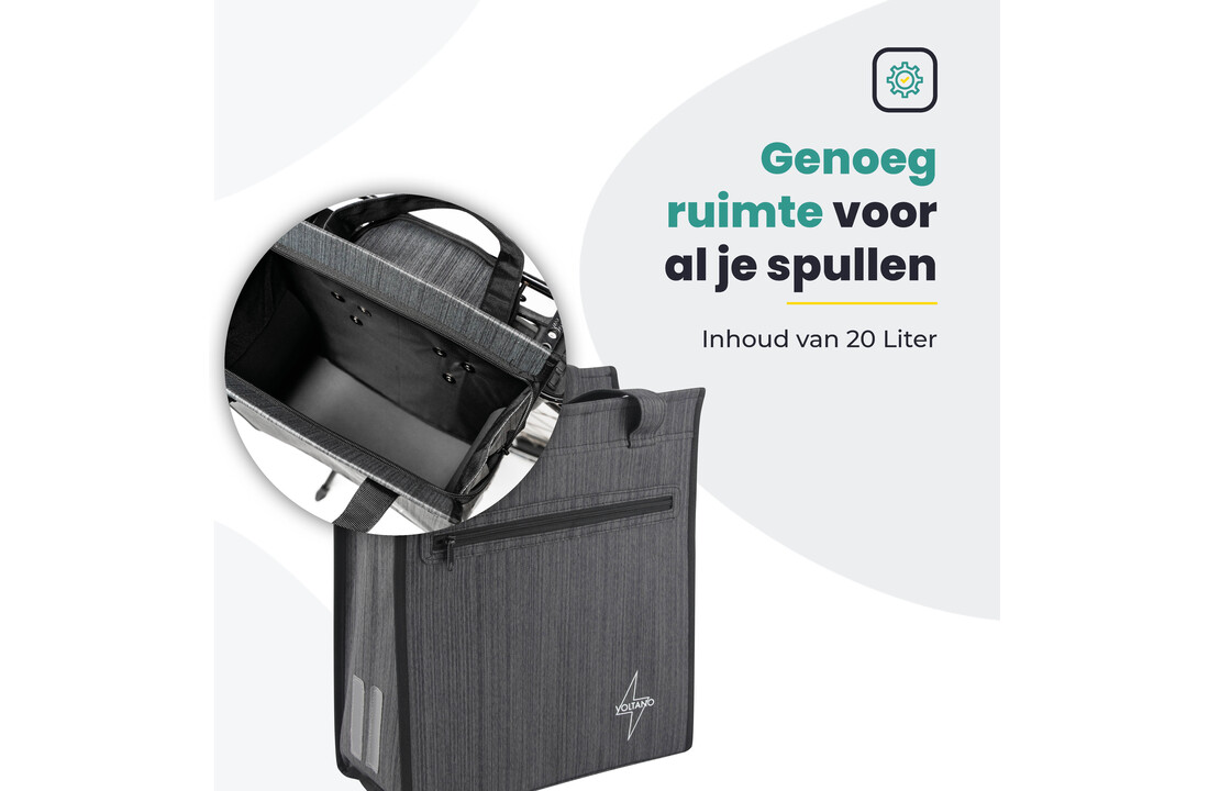 Voltano Shopper Fietstas - 20L - Enkele Pakaftas - Donkergrijs - Verstevigd