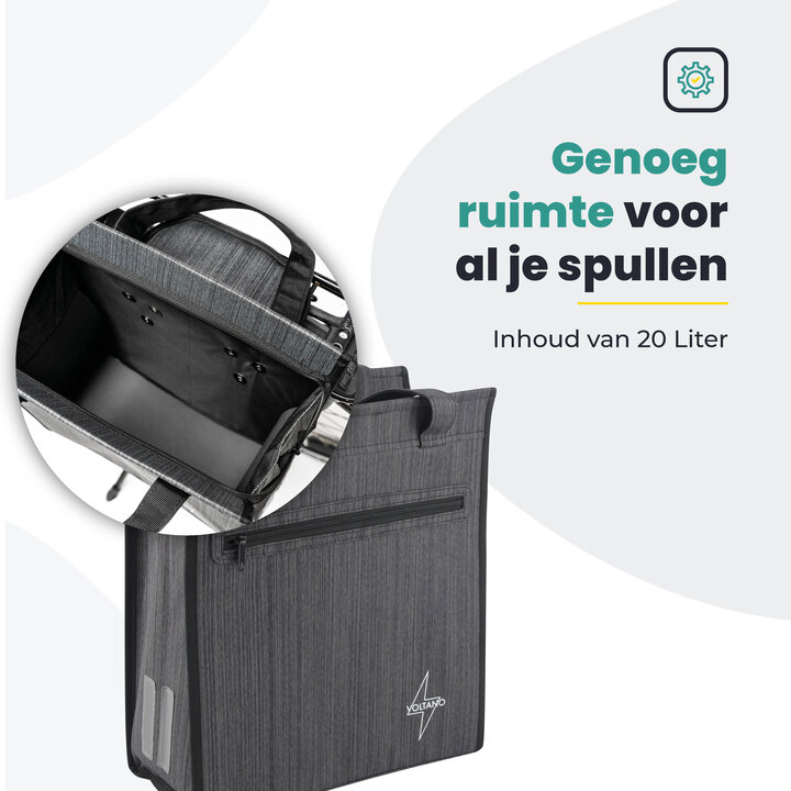 Voltano Shopper Fietstas - 20L - Enkele Pakaftas - Donkergrijs - Verstevigd