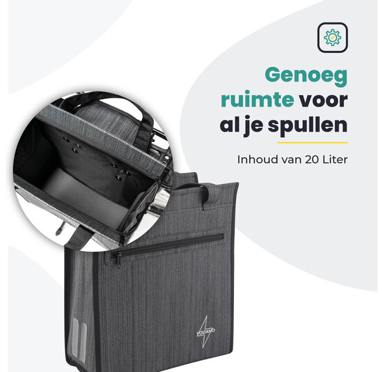 Voltano Shopper Fietstas - 20L - Enkele Pakaftas - Donkergrijs - Verstevigd