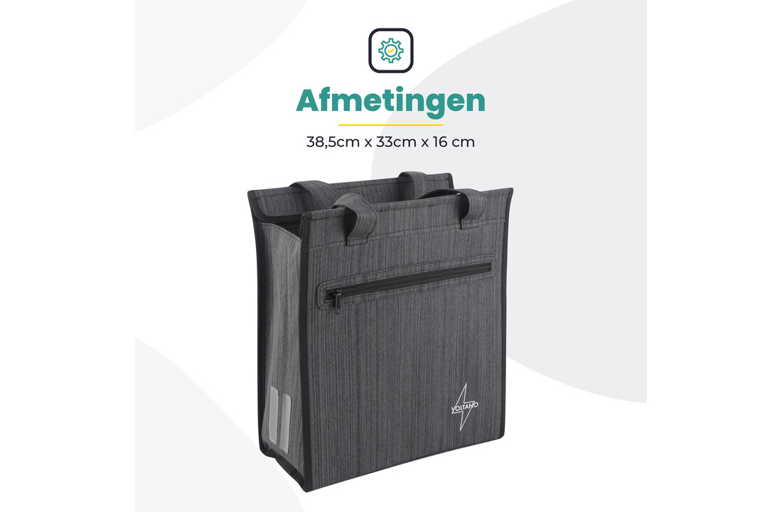 Voltano Shopper Fietstas - 20L - Enkele Pakaftas - Donkergrijs - Verstevigd