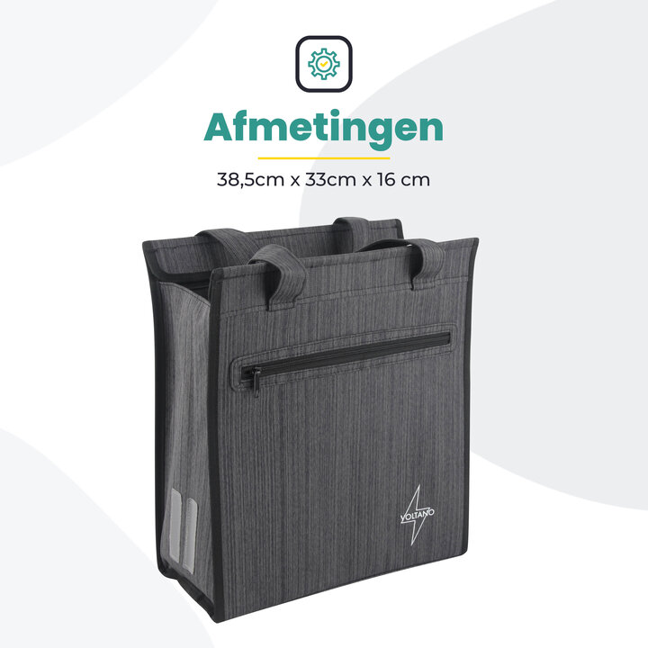 Voltano Shopper Fietstas - 20L - Enkele Pakaftas - Donkergrijs - Verstevigd