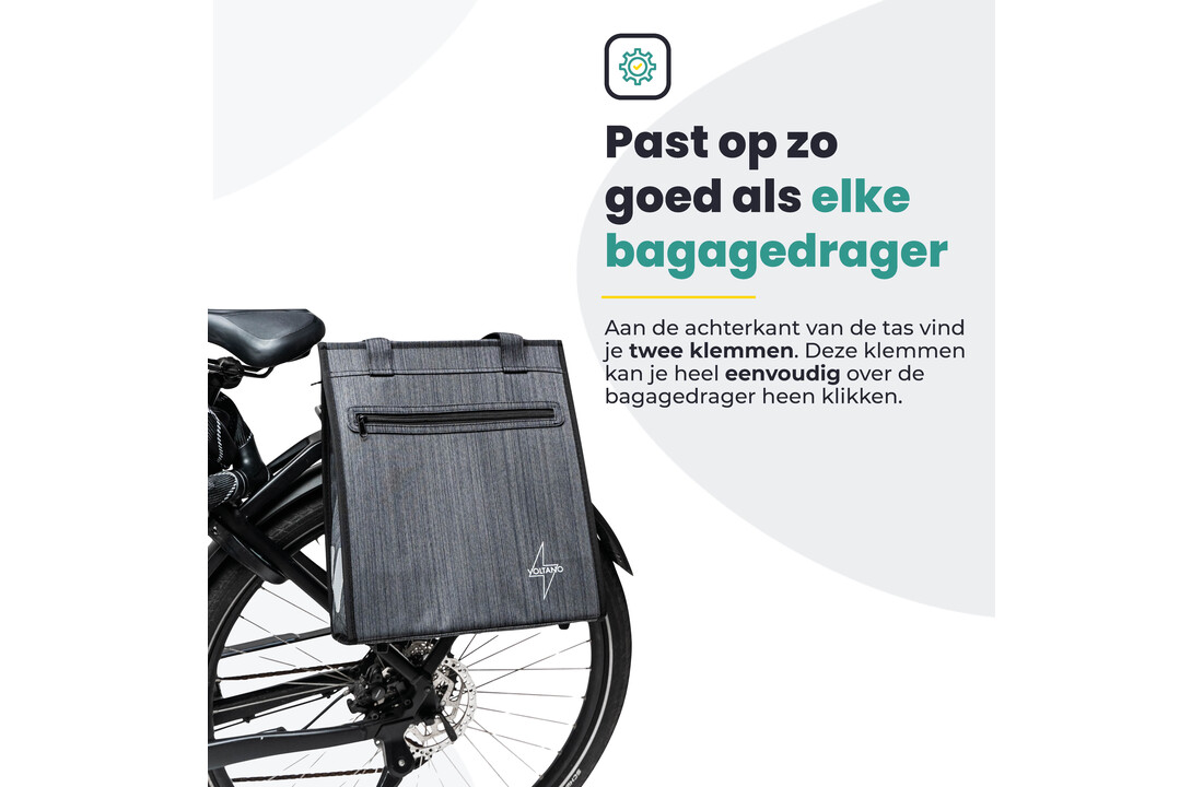 Voltano Shopper Fietstas - 20L - Enkele Pakaftas - Donkergrijs - Verstevigd