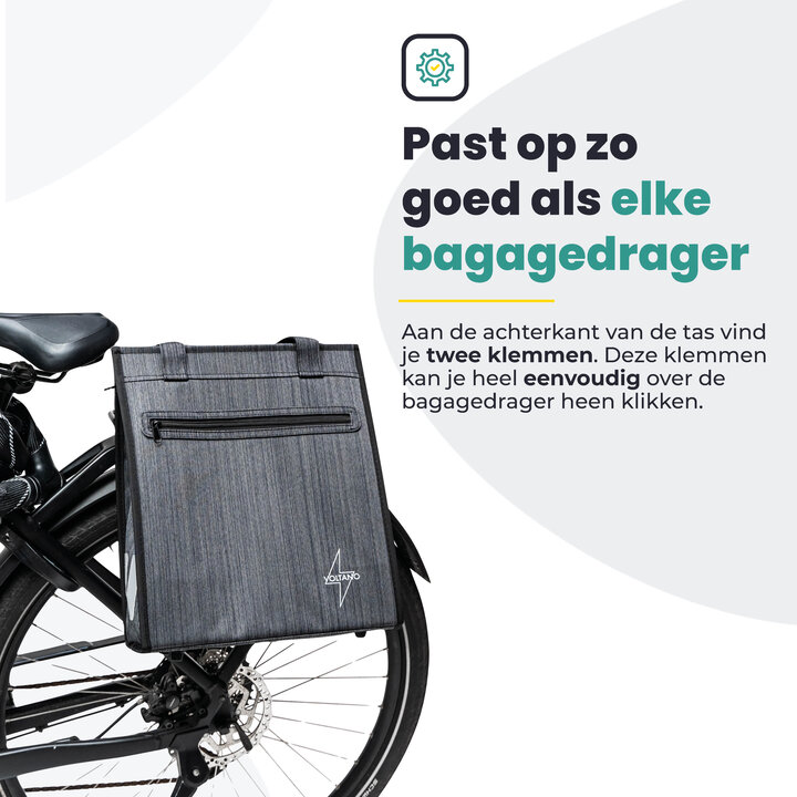 Voltano Shopper Fietstas - 20L - Enkele Pakaftas - Donkergrijs - Verstevigd
