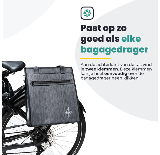 Voltano Shopper Fietstas - 20L - Enkele Pakaftas - Donkergrijs - Verstevigd