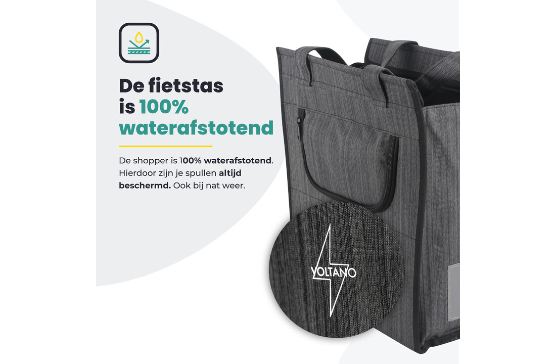 Voltano Shopper Fietstas - 20L - Enkele Pakaftas - Donkergrijs - Verstevigd