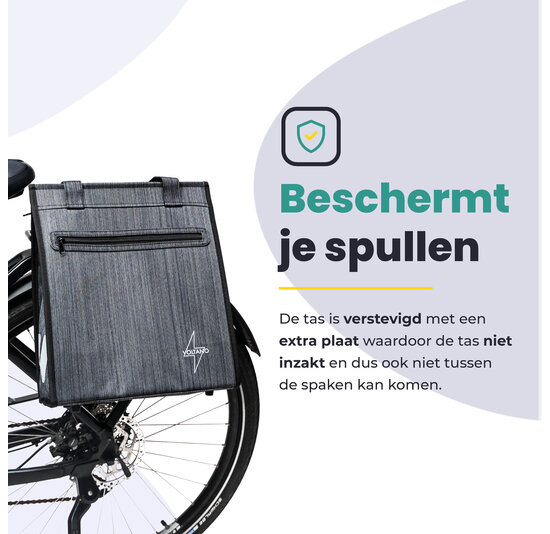 Voltano Shopper Fietstas - 20L - Enkele Pakaftas - Donkergrijs - Verstevigd