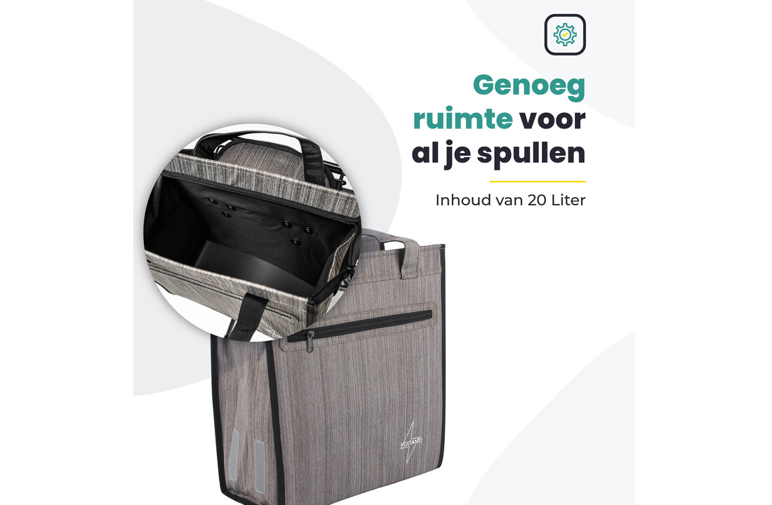 Voltano Shopper Fietstas - 20L - Enkele Pakaftas - Grijs - Verstevigd