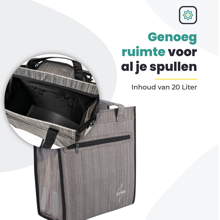 Voltano Shopper Fietstas - 20L - Enkele Pakaftas - Grijs - Verstevigd