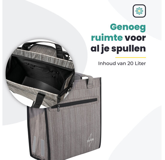 Voltano Shopper Fietstas - 20L - Enkele Pakaftas - Grijs - Verstevigd