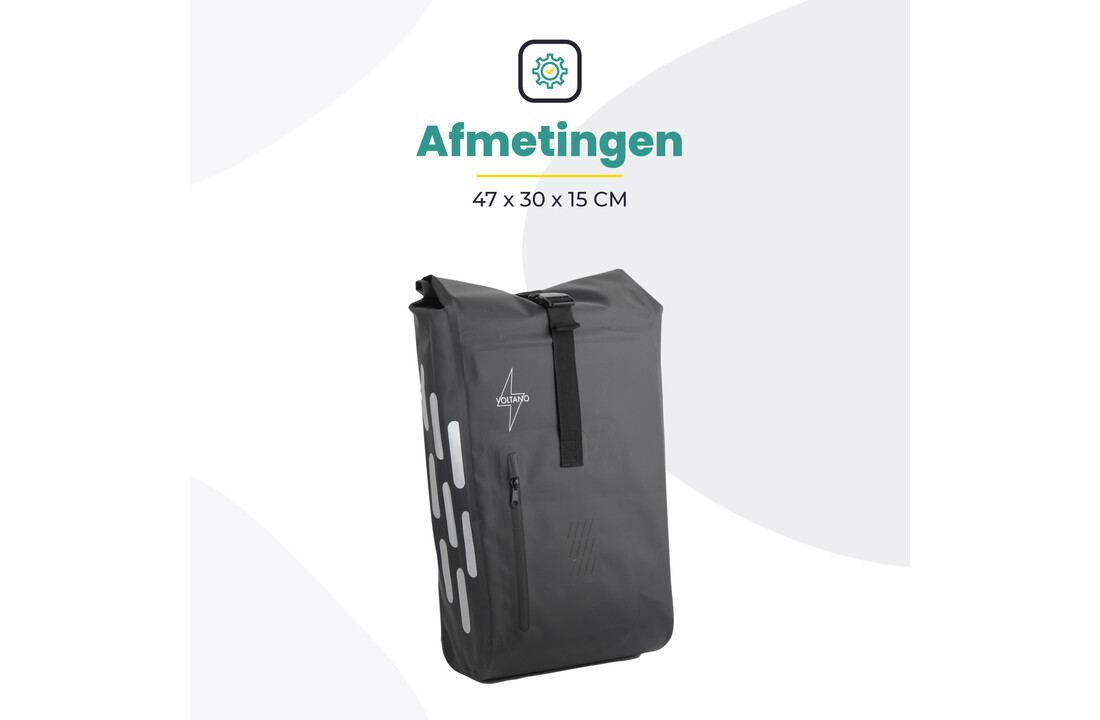 Voltano Luxe Fietstas 22L - Volledig Verstevigd - Enkele Pakaftas - Zwart - 100% Waterdicht
