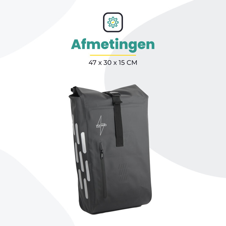 Voltano Luxe Fietstas 22L - Volledig Verstevigd - Enkele Pakaftas - Zwart - 100% Waterdicht